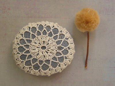 crocheted lace stone