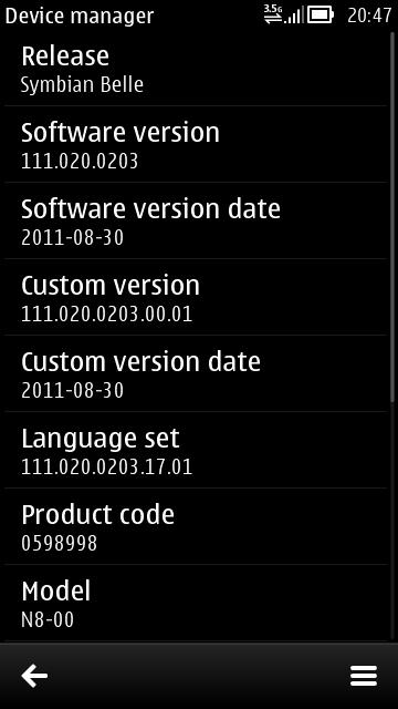 Symbian Belle per smartphone Nokia N8 v111.020.0203 : Ultima versione