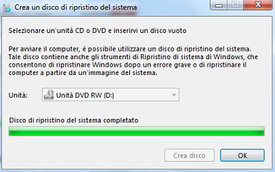 Windows 7: Creare un disco di ripristino di sistema