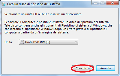 Windows 7: Creare un disco di ripristino di sistema