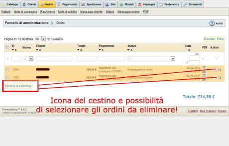 eliminare o cancellare ordini prestashop