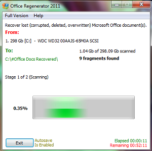 scanning Office Regenerator: recuperare documenti Microsoft Office perduti