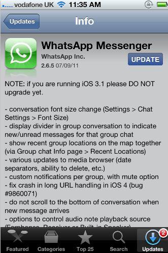 WhatsApp Messenger passa alla versione 2.6.5