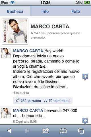 Marco Carta domani inizia a lavorare al nuovo album!