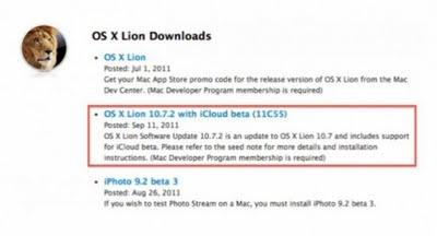 Apple, iCloud integrato nella beta di Lion OS X 10.7.2.11C55