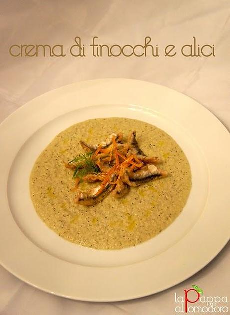 Crema di finocchi, alici croccanti e arancia caramellata