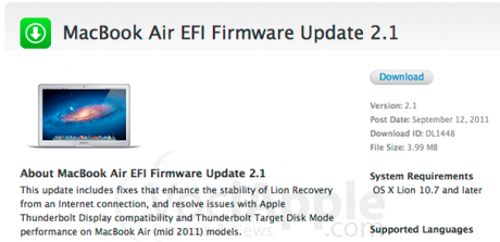 Aggiornamento Firmware EFI 2.1 su MacBook Air per compatibilità con Thunderbolt