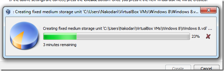 creating fixed medium storage thumb Come installare Windows 8 su VirtualBox [Guida]