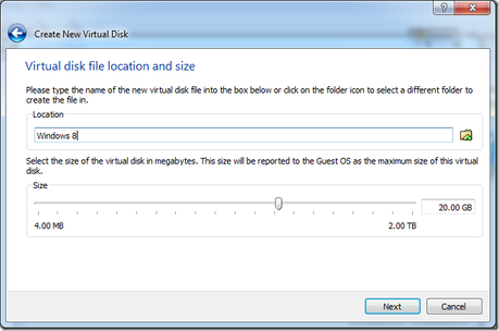 set virtual hard disk size thumb Come installare Windows 8 su VirtualBox [Guida]