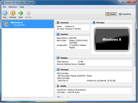 windows 8 virtual box main thumb Come installare Windows 8 su VirtualBox [Guida]