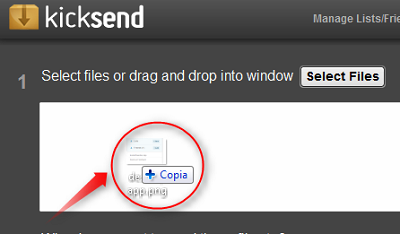 drag drop Kicksend: per inviare file di grandi dimensioni tramite Drag & Drop