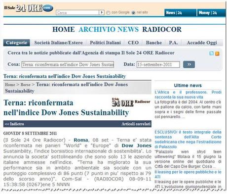 Flavio Cattaneo - Terna anche nel 2011 doppia conferma nel Dow Jones Sustainability Index (rassegna stampa)