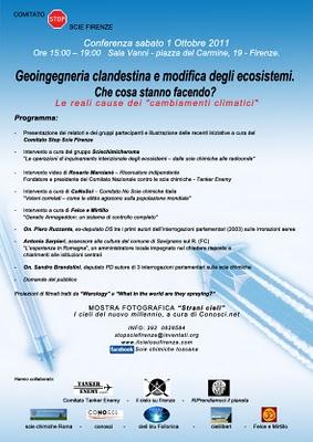 Sabato 1 ottobre seconda conferenza del comitato stop scie firenze