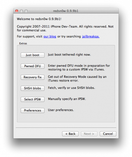 Aggiornamento RedSn0w 0.9.9b1 per Jailbreak iPhone, iPod e iPad – Download Mac e Windows