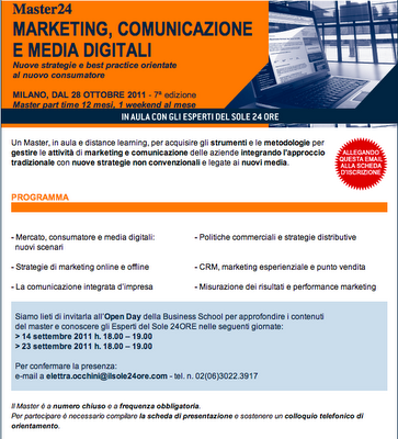 Corso Sole 24 Ore Marketing, Comunicazione e Media Digitali