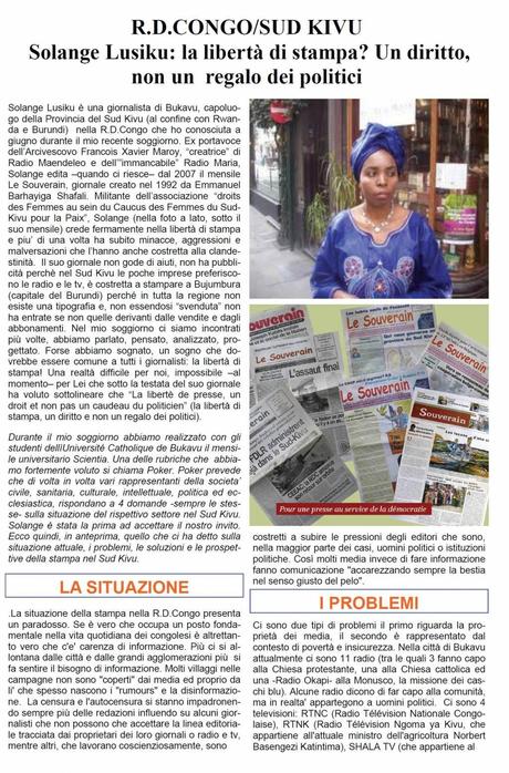 R.D.CONGO/SUD KIVU Solange Lusiku: la libertà di stampa? Un diritto, non un regalo dei politici