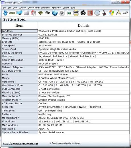 systemspec297 Visualizzare informazioni dettagliate su un computer con System Specs