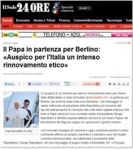 Fabrizio Palenzona (Adr): Papa in partenza per Berlino, auspico rinnovamento etico Italia