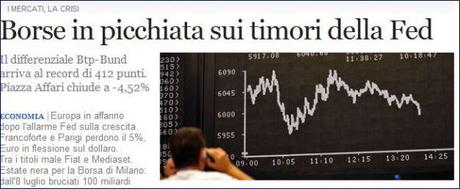 Banche italiane declassate, allarme crescita, le Borse crollano ancora
