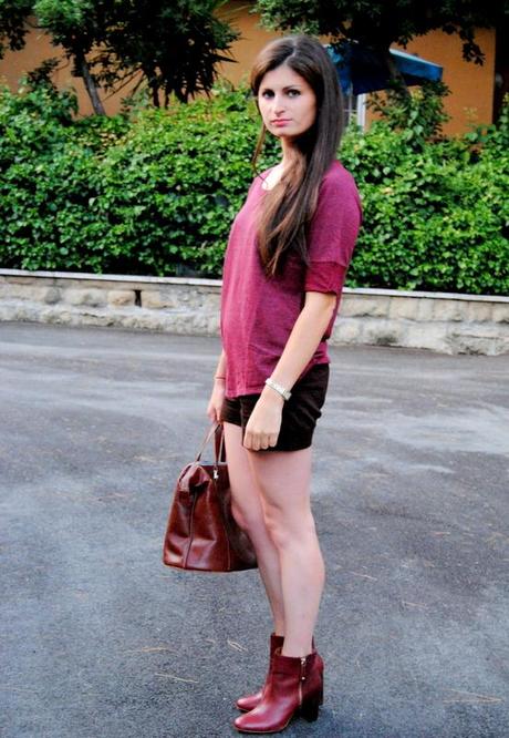 OUTFIT: Burgundy ankle boots and top