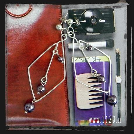 MDROPU orecchini argento rombo perle viola purple glass pearls silver earrings 1129