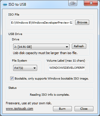 Come masterizzare un file immagine ISO su unità (chiave) USB / ISO su USB avviabile