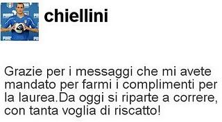 ITALIA: CHIELLINI LAUREATO IN ECONOMIA, L'ANNUNCIO SU TWITTER