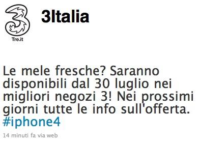 Apple: dal 30 Luglio iPhone 4 con 3 Italia