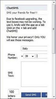 inviare sms da facebook