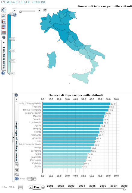 Numero di imprese ogni 1000 abitanti: una mappa europea dell' Istat