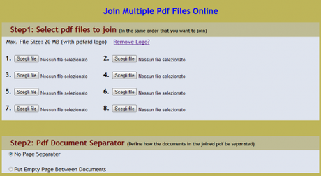 Unisci 2 o più file .PDF per crearne uno solo : Gratis Online!