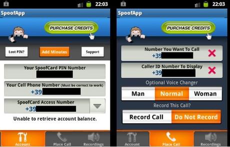 Chiamare con un altro numero (camuffare il numero) con cellualri Android, iPhone, BlackBerry, Palm e Windows Mobile