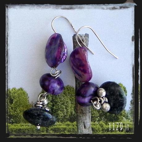MIVIVE orecchini viola verdi pietre dure purple green gemstones earrings 1129