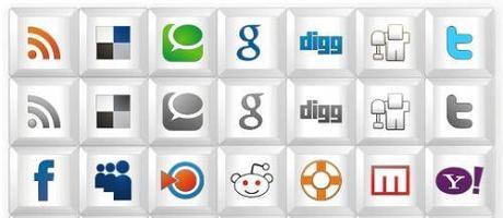 26 icone social media a forma di tasti