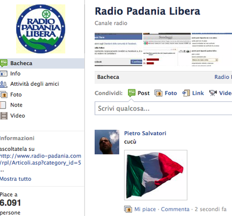 Radio Padania Libera su Facebook. Se pubblichi il tricolore ti bannano