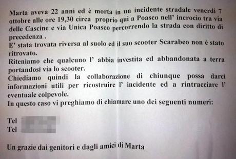 lettera genitori incidente poasco 600x405 Poasco: 22enne morta in scooter, cercasi pirata della strada