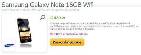 Miglior prezzo del Samsung Galaxy Note a € 639,99 su Expansys.it