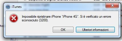 ios5 errore 3200 iOS 5: Errore sconosciuto 3200, cosa fare 