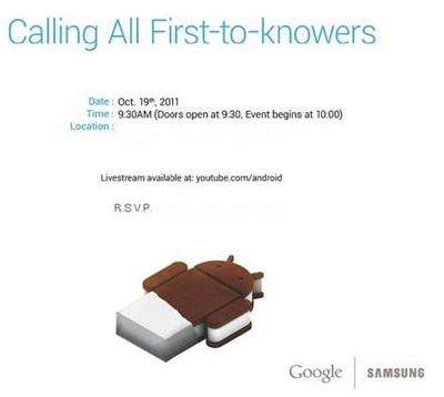 samsung event 2011 10 13 Samsung Conferma la Presentazione di Android Ice Cream Sandwich il 19 Ottobre alle ore 04:00
