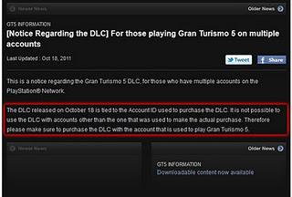 Gran Turismo 5 : il DLC si potrà usare su un solo account