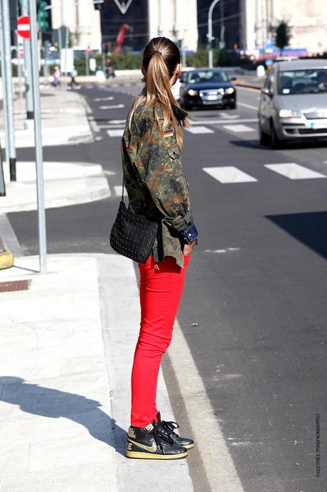 In the Street...Red + Denim + Camouflage, Milan