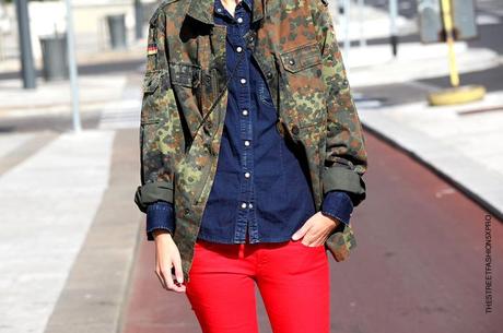 In the Street...Red + Denim + Camouflage, Milan