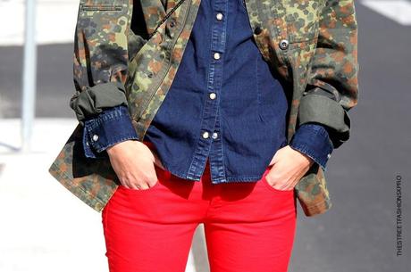 In the Street...Red + Denim + Camouflage, Milan