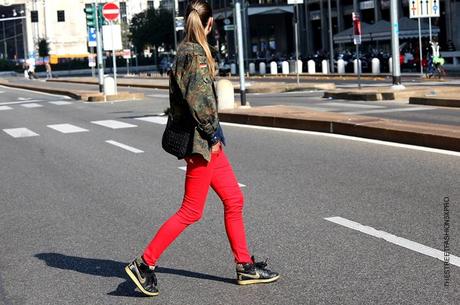 In the Street...Red + Denim + Camouflage, Milan