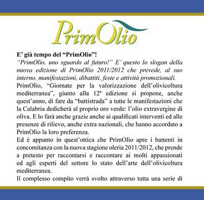 Domani 26 ottobre presentazione di Prim'Olio alla stampa.