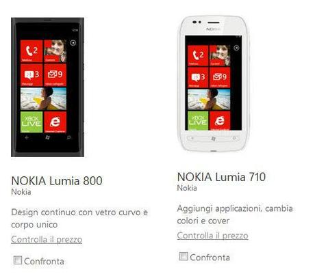 Il NOKIA Lumia 710 e NOKIA Lumia 800 sono già sul sito di Windows Phone 7.