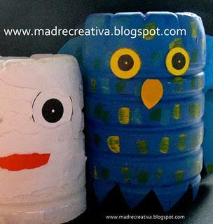 Halloween: gufi e mummie con le bottiglie di plastica Halloween: gufi e mummie con le bottiglie di plastica