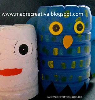 Halloween: gufi e mummie con le bottiglie di plastica