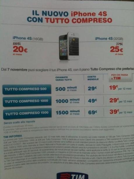 prezzo abbonamento tim iphone 4s iPhone 4S: Prezzi Abbonamento Tim