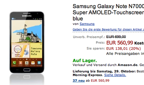 Sconto 20% Samsung Galaxy Note N7000 : Amazon abbassa il prezzo!